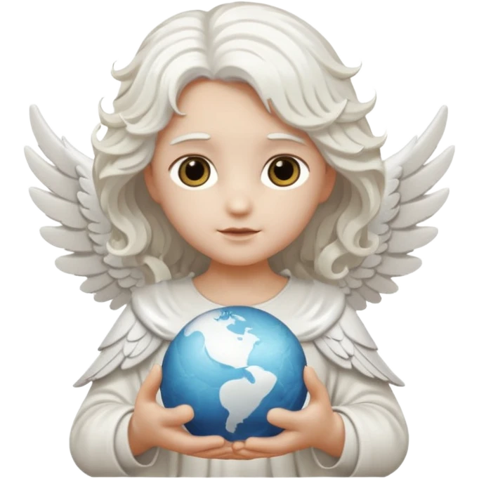 Angel statue wavy hair hollow eyes feathered wings holding the world emoji