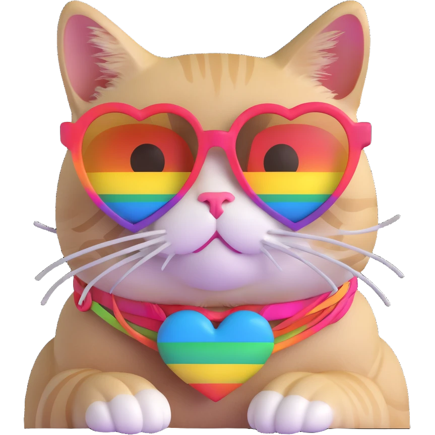 Cat wearing rainbow heart-shaped sunglasses emoji