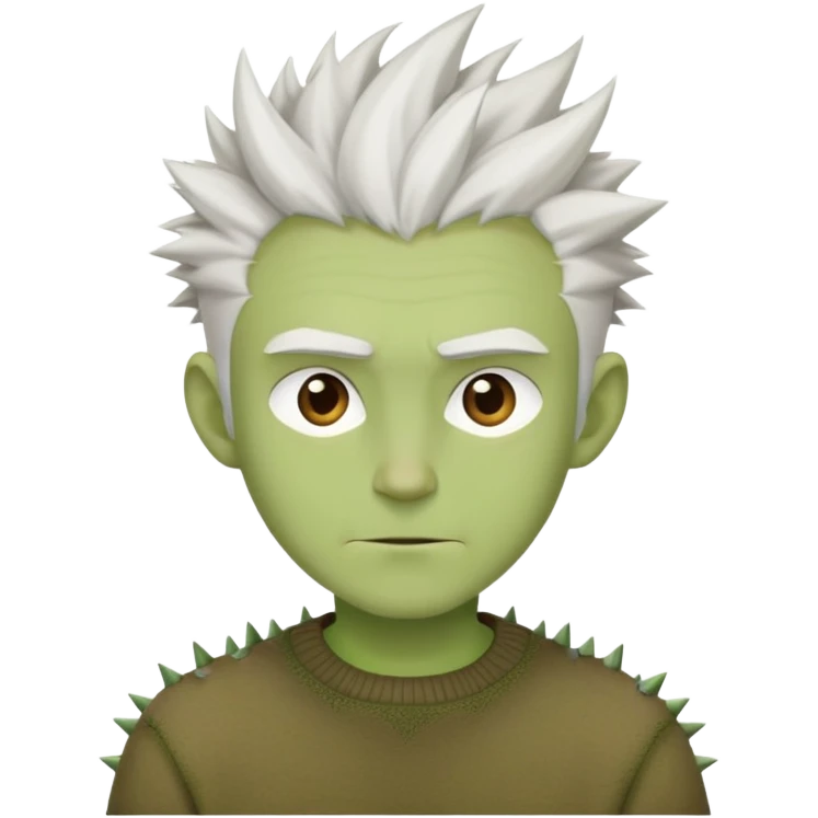 Green-skinned guy with white hair spiky ears white shirt and brown sweater emoji