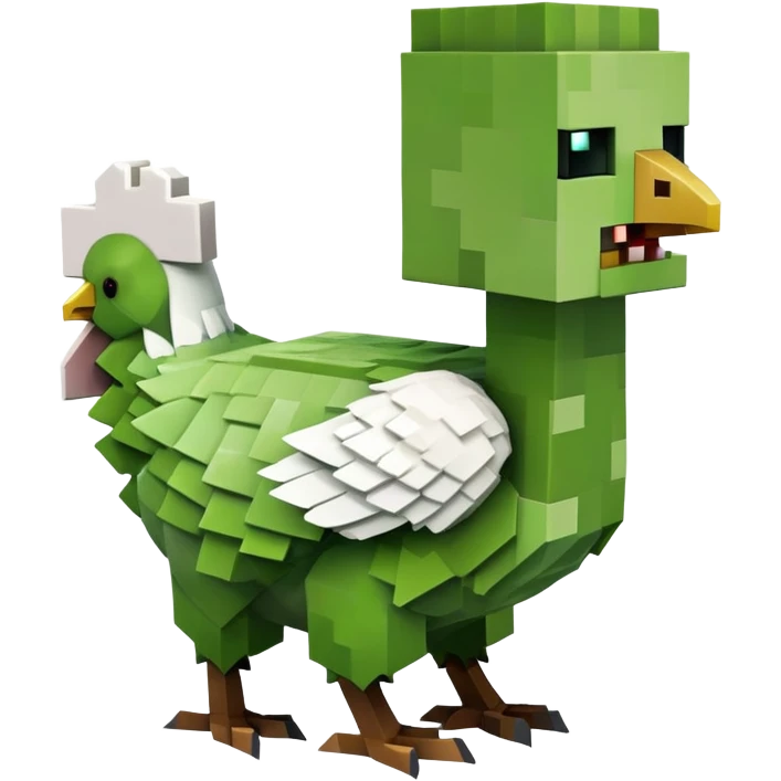 small square-shaped Minecraft zombie riding a small white chicken emoji