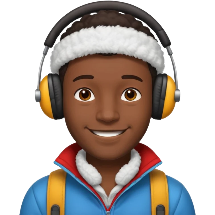 dark skin man wearing earmuff emoji