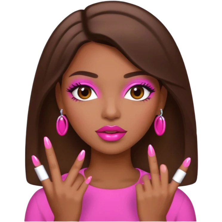 Pink lips with pink nails brown skin tone  emoji