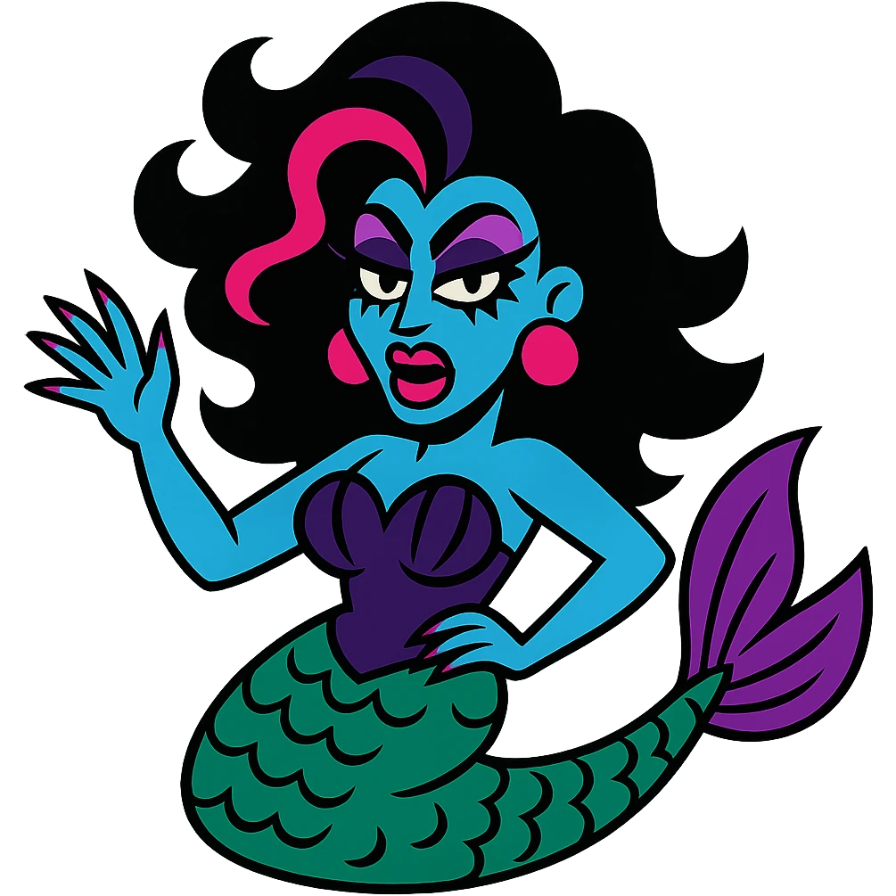 drag queen gothic mermaid with vibrant colors and exaggerated features emoji