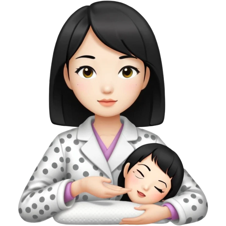 girl with black bob-cut hair, dotted coat, Chinese appearance, giving a massage, masseuse vibe emoji