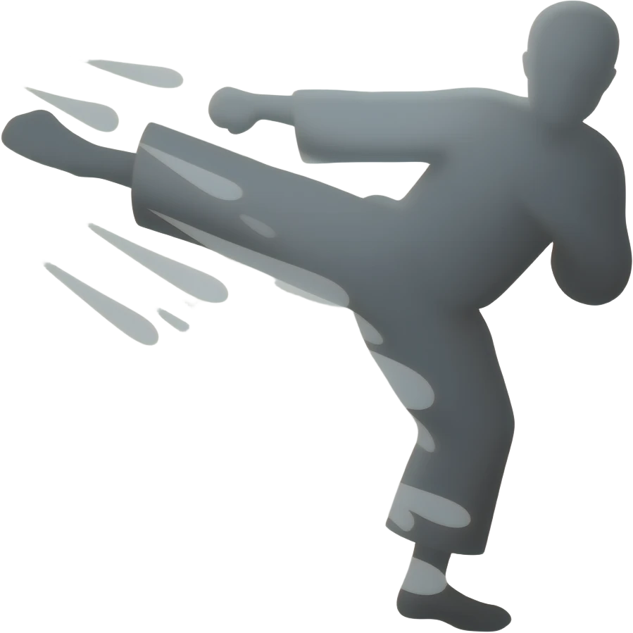 no background show a flat gray performing a roundhouse kick with added lines to signify wind behind the kick - NO BACKGROUND emoji