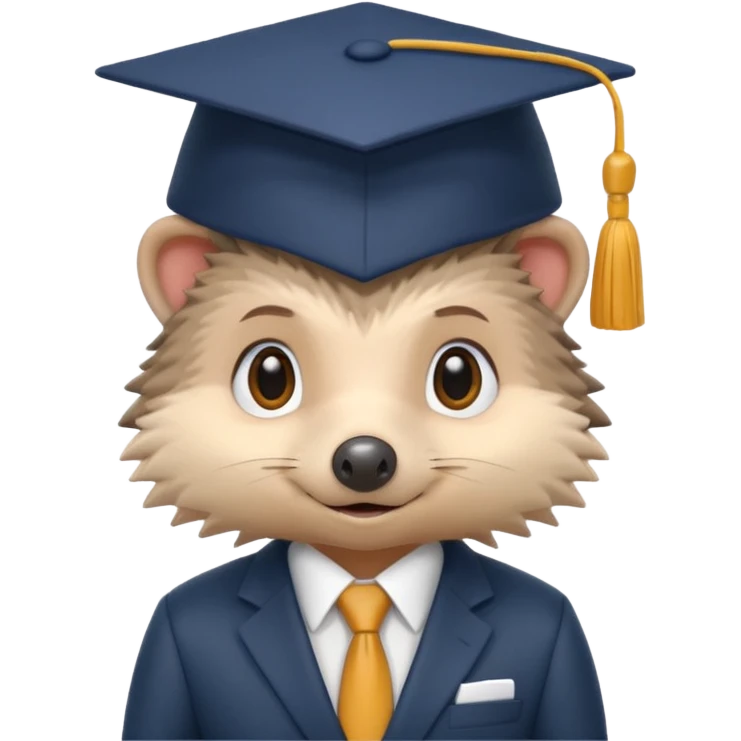 A hedgehog student dressed in a suit and wearing a square academic cap. emoji