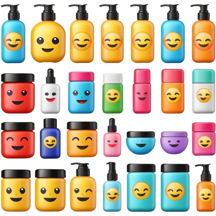 emoji of beauty products with brand labels emoji