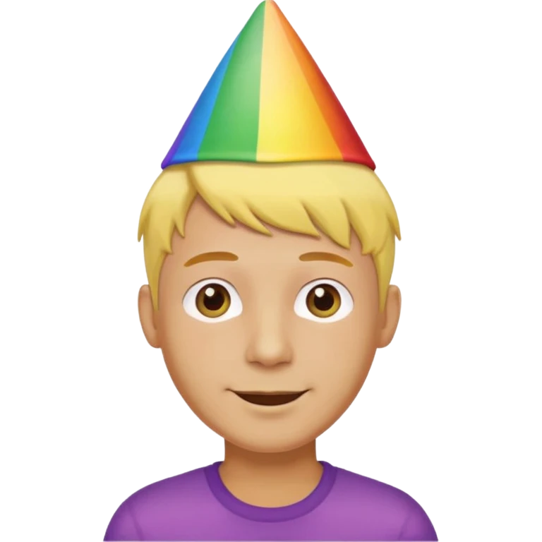 man, short yellow hair, rainbow birthday hat, happy emoji