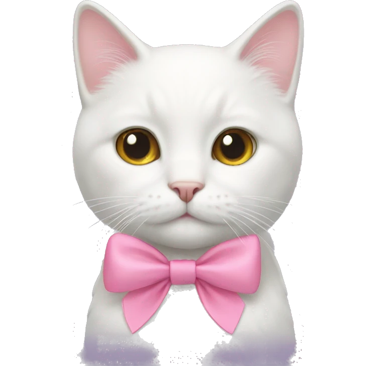 A white cat wearing a pink bow emoji