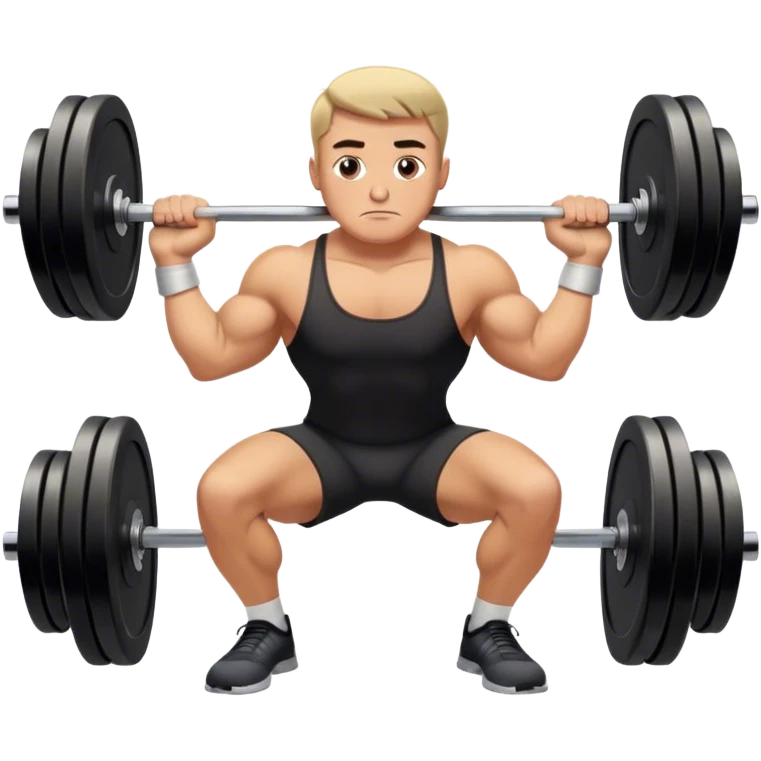 german guy performing heavy barbell squats with weights emoji