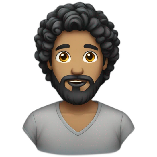 long curled black hair man with beard emoji