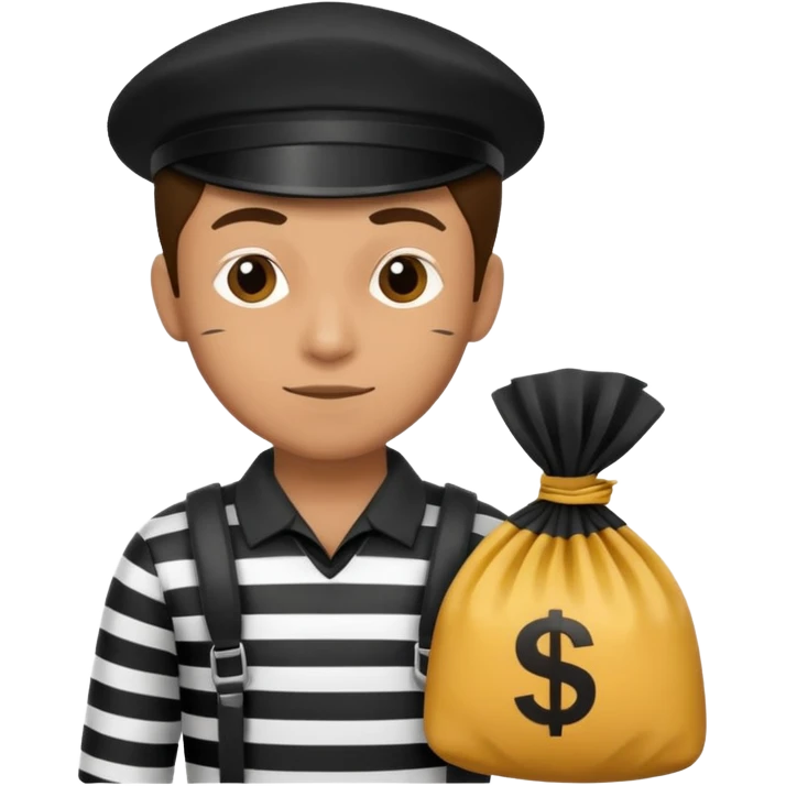 Robber in black and white stripe uniform holding bag of money emoji