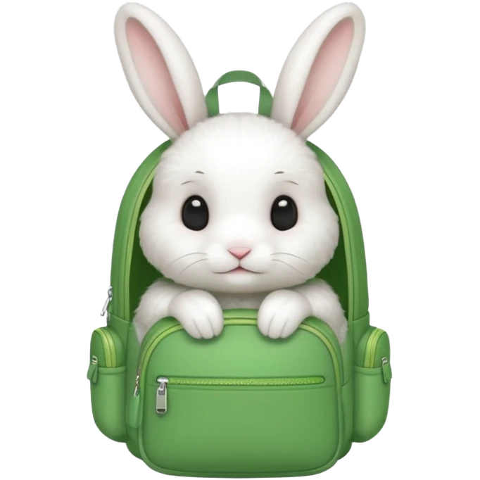 baby white rabbit wear green backpack emoji