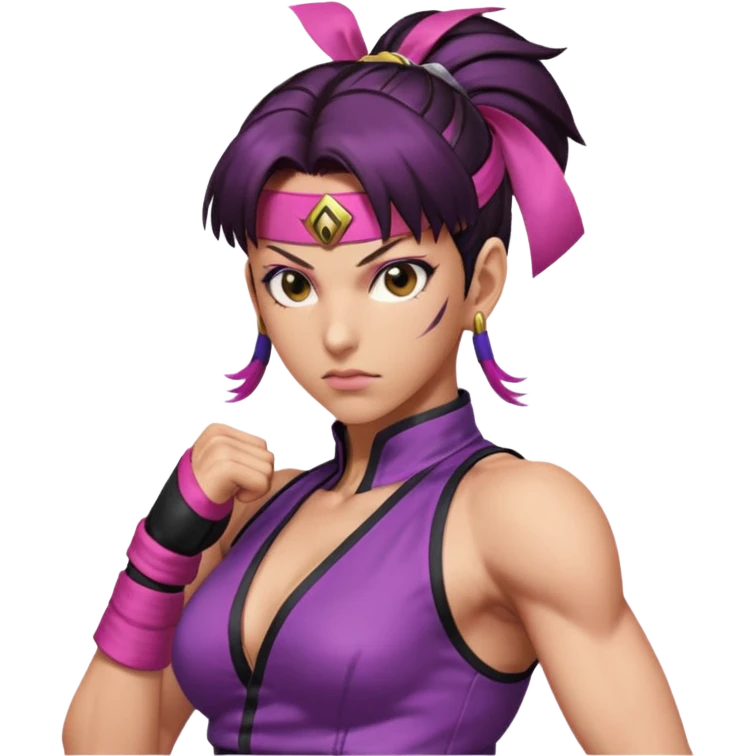 Juri from Street Fighter 6, dynamic pose, detailed costume, fierce expression emoji