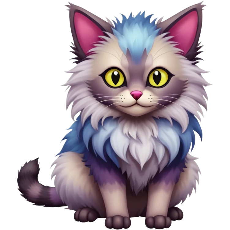 Colorful exotic Fantasy-Ragdoll-Fakémon-Lykoi-feline-hybrid (full body) emoji