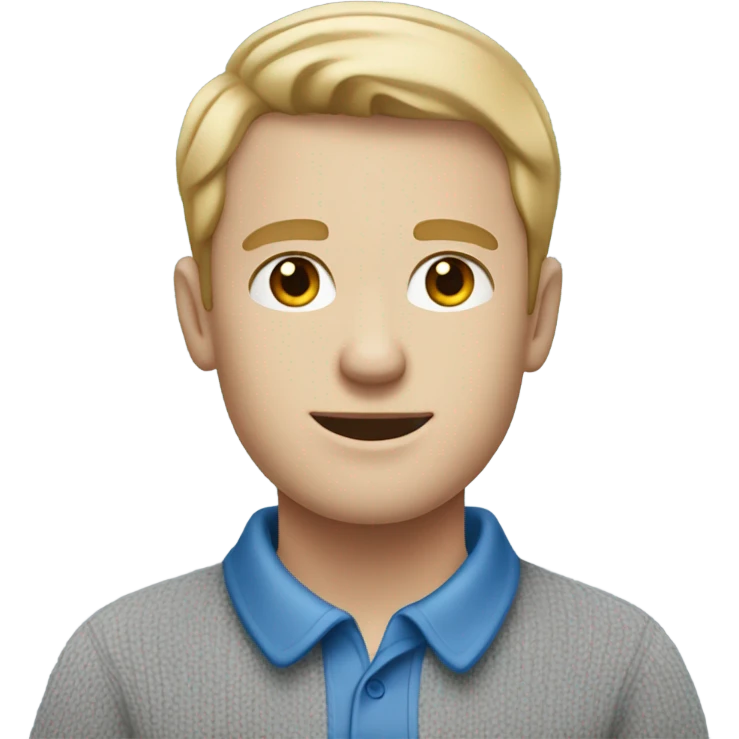 A guy with a pale skin, in blue polo shirt and a grey sweater emoji