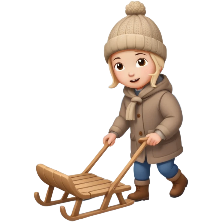 child pulling sled in snow fall and ground with snow emoji
