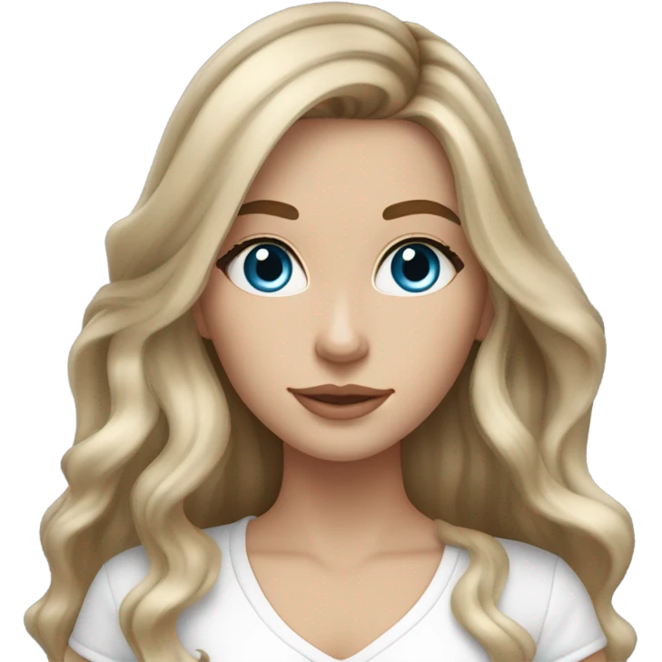 White girl blue eyes with long voluminous brown hair with blonde highlights balayage  emoji