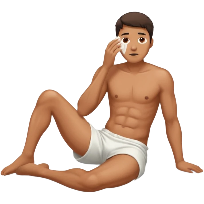 Man on the floor exhausted covered in lotion emoji