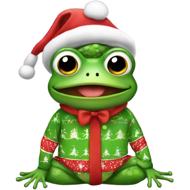 Frog in Christmas pjs emoji