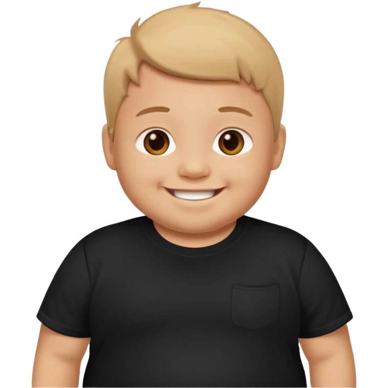 happy little fat young boy in black t shirt  emoji