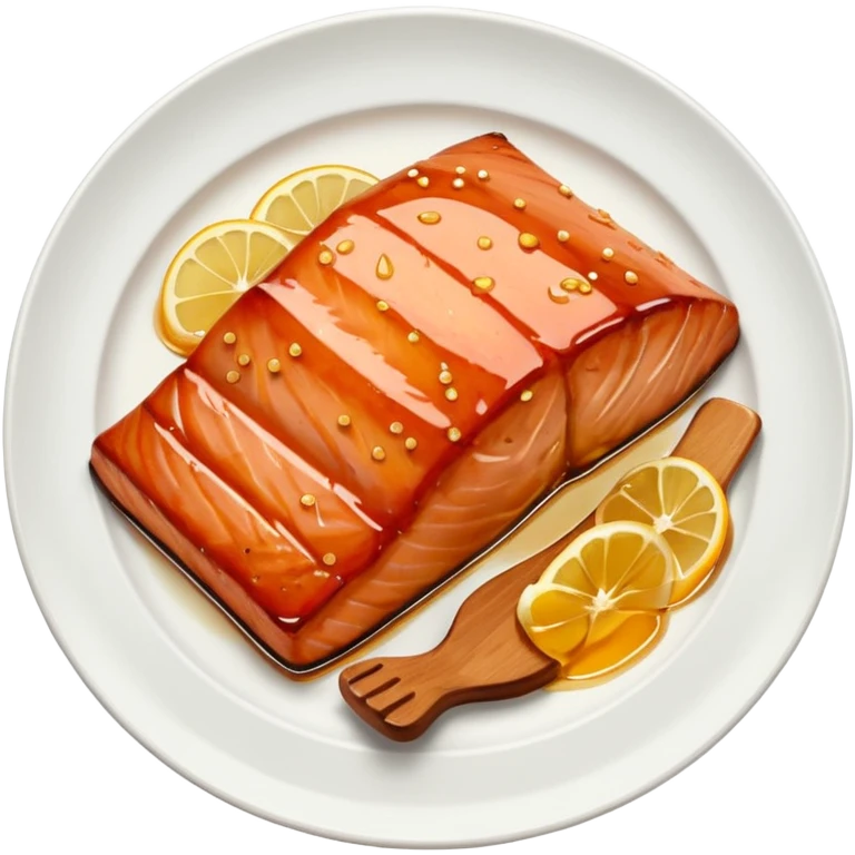 create a Honey Glazed Salmon

Camera angle: slightly elevated top-down view with a gentle bird’s-eye perspective (about 15–20°), identical perspective and scaled do not add anything  on plate  emoji