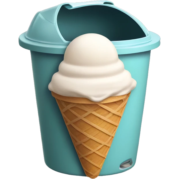 ice cream cone sticking out a trash can emoji