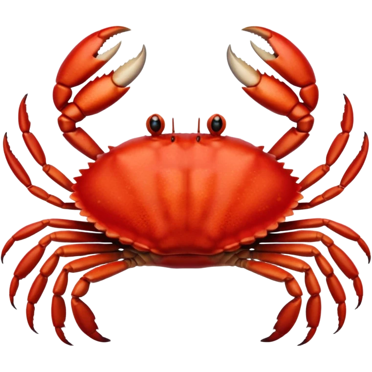 A high-resolution digital illustration of a crab, semi-realistic style. The crab is shown head on emoji