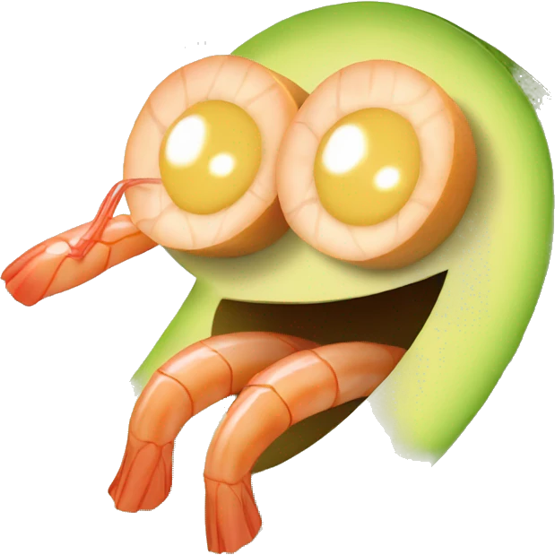 avocado with shrimp smiles and waves emoji