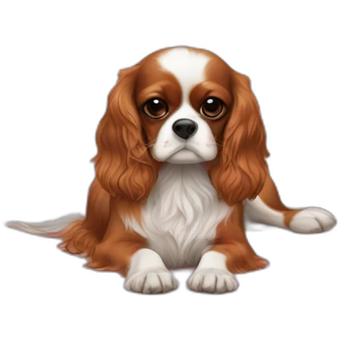 Small cavalier King Charles spaniel resting on a large pink cushion emoji