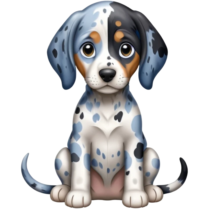 cute bluetick coonhound puppy sitting, white coat with blue-black mottled pattern emoji