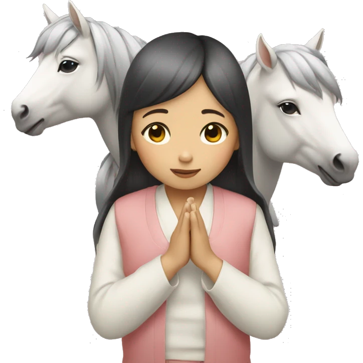 japanese girl with two ponies with praying hands emoji