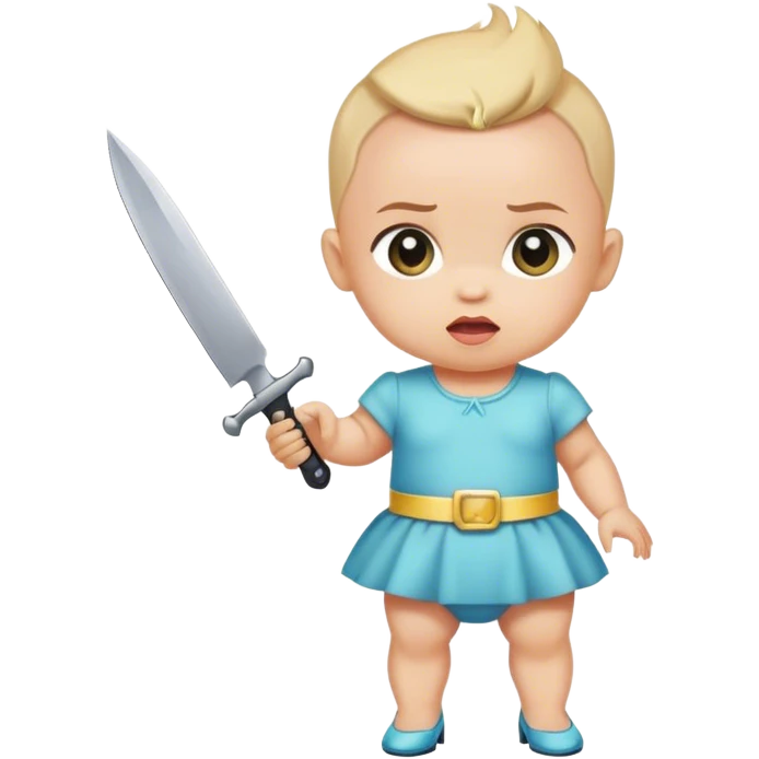 Baby with knife pointed at head in heels emoji