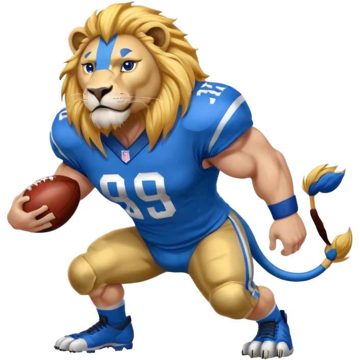 full blue color lion, blue face, wearing blue american football jersey emoji