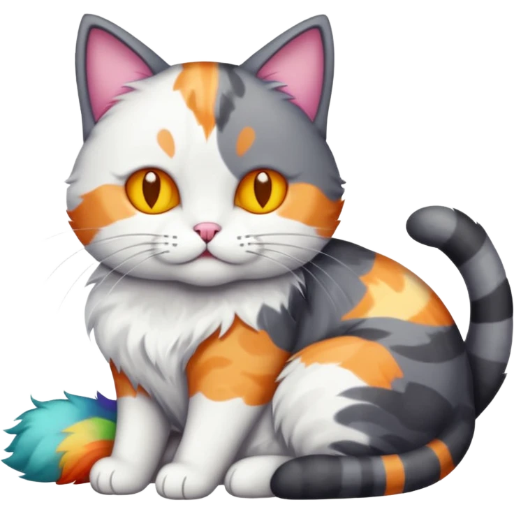 full body large dark grey and white cat cuddling a colourful light patched calico + white tabby cat  emoji
