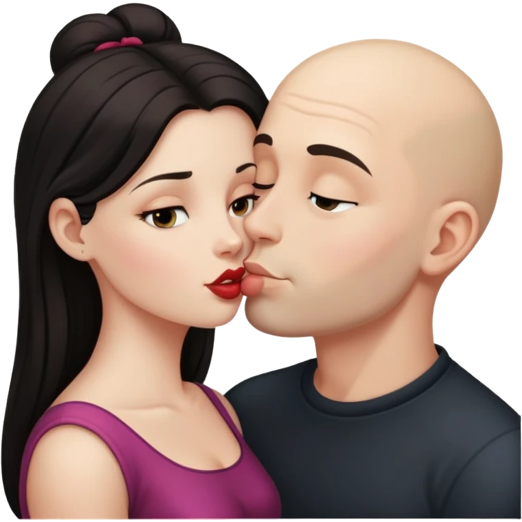 Bald white guy kissing long dark haired girl  emoji