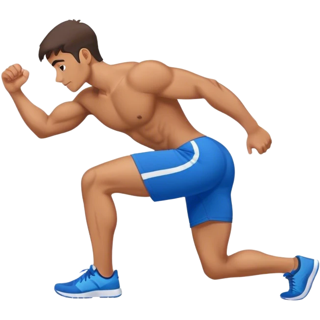 side-view of fit guy with blue shorts glute-bridges emoji