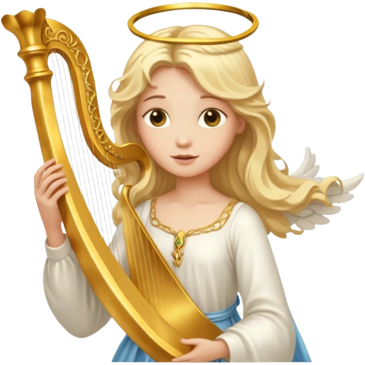 Female angel holding harp with flowing hair emoji