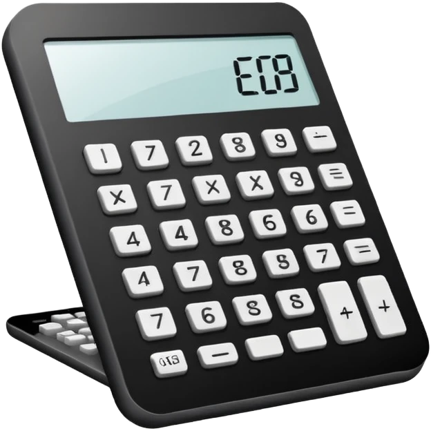 Minimalistic flat vector icon, iOS style, thin black contour on white background. Calculator and geometric shapes (triangle, circle). No text, no shadows. emoji