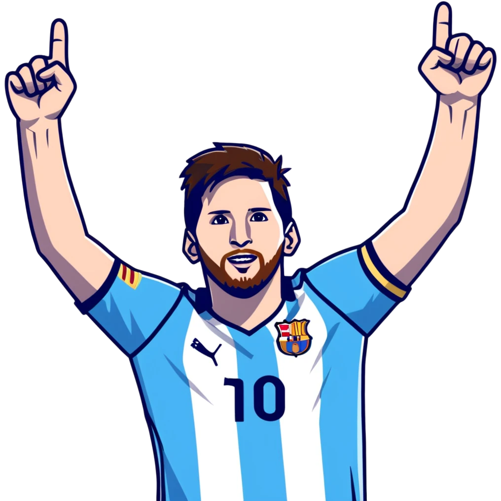 lionel messi celebrating with arms raised wearing a blue and white jersey emoji