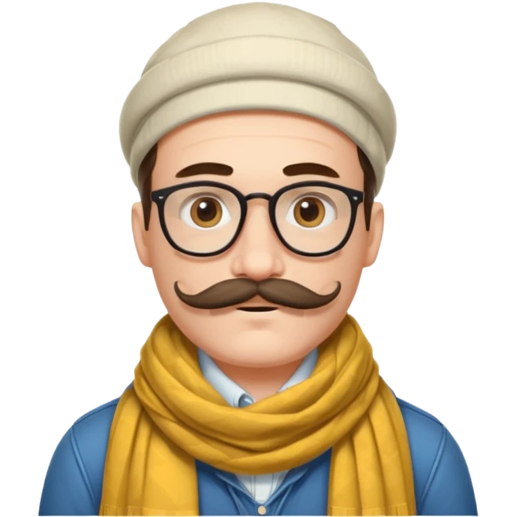 Bobo hipster blanc, fan d’expo d’art avec un foulard et une grosse moustache  emoji