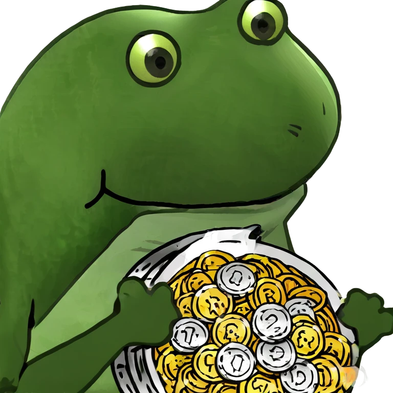 bufo frog (pepe) with a pile of coins emoji
