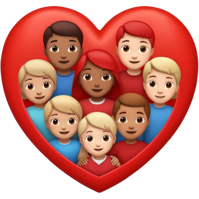 big heart with several small child figures inside emoji