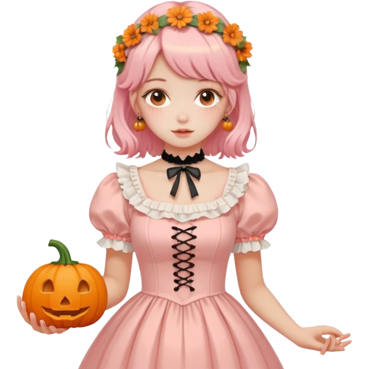 pastel pink orange halloween Lolita  flower pumpkin choker emoji