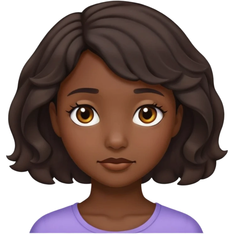 Girl showing shyness, dark skin tone, short wavy hair emoji