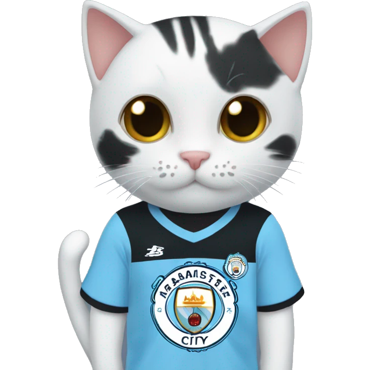 black kitten in a man city shirt  emoji
