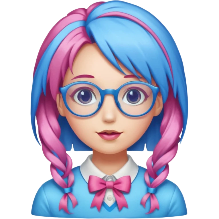 candy girl with very long blue-pink mixed candy hair with ribbon and no tattooes, with glassess emoji