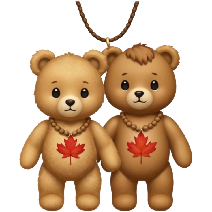 2 fluffy Teddy bears in love. One has an acorn necklace and the other has a maple leaf necklace  emoji