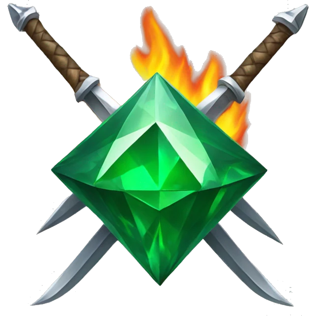 A green Diamond star with 2 Swords on fire crossed in front of the star emoji