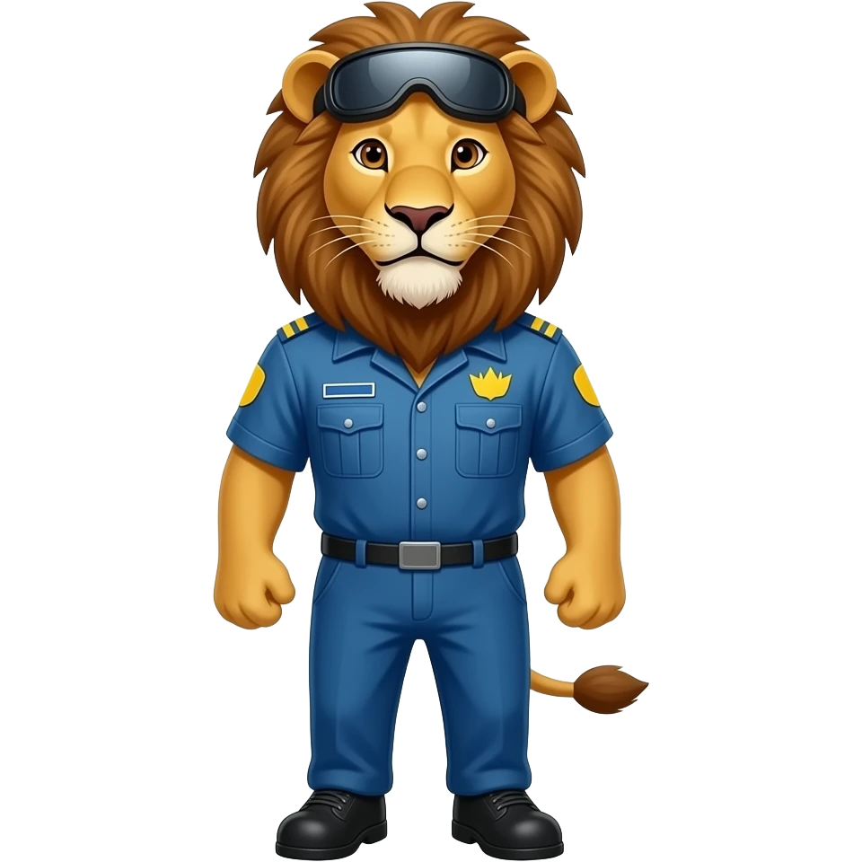 lion standing pose with half body close up wear a driving uniform emoji